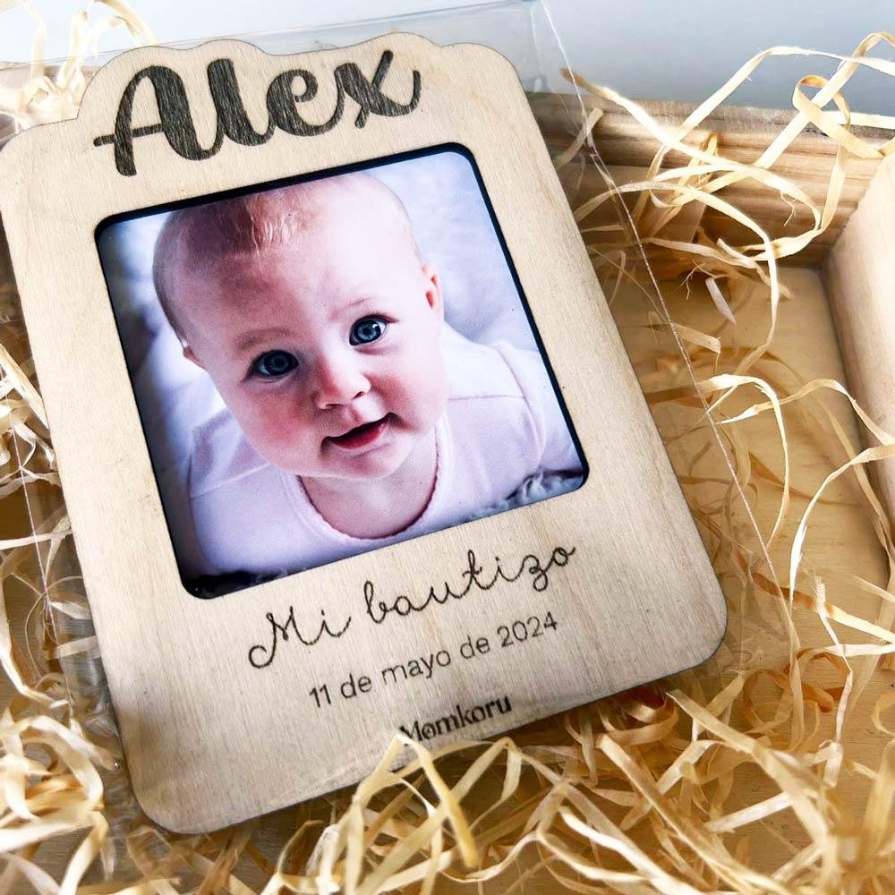 regalos invitados bautizo personalizados madera con foto