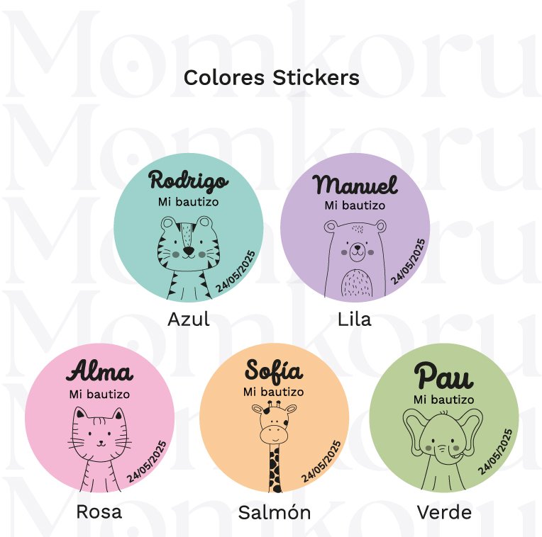 recuerdo bautizo colores stickers caballete