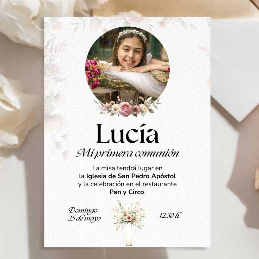 invitacion comunion personalizada niña con foto
