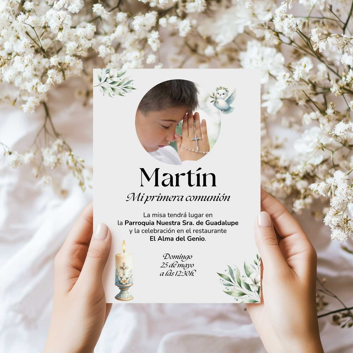 invitacion comunion personalizada con foto niño