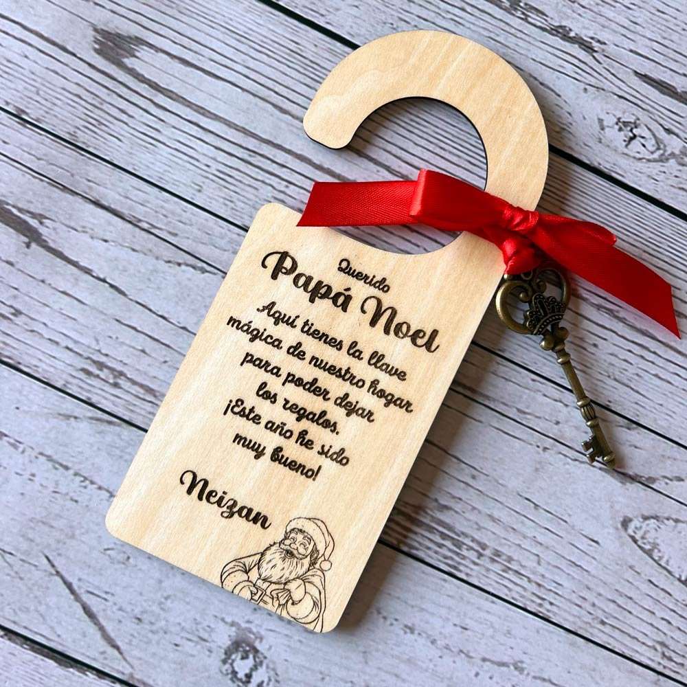 llave magica papa noel colgador de madera grabado personalizado navidad