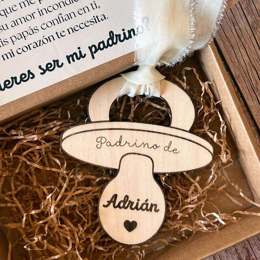 peticion personalizada para madrina o padrino - chupete de madera