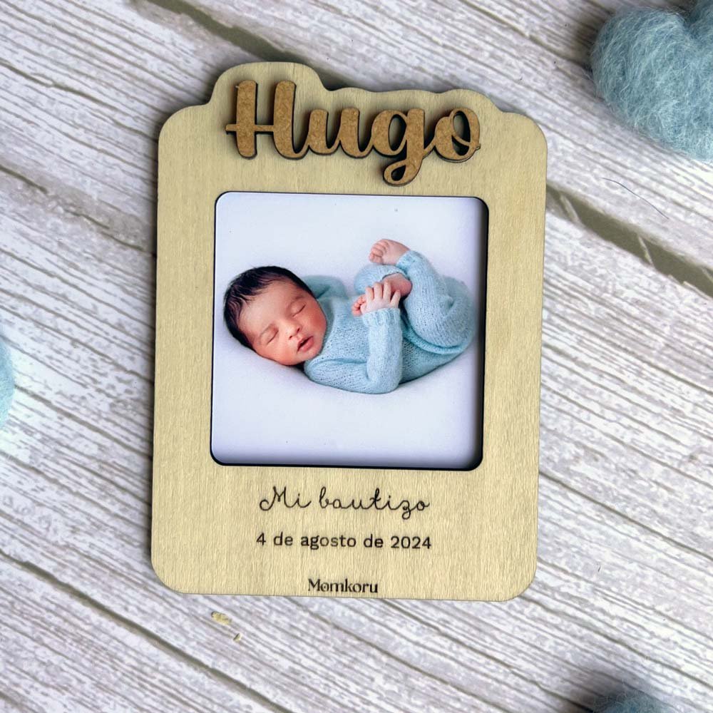 regalo invitados bautizo, portafoto bautizo relieve con el nombre del bebe