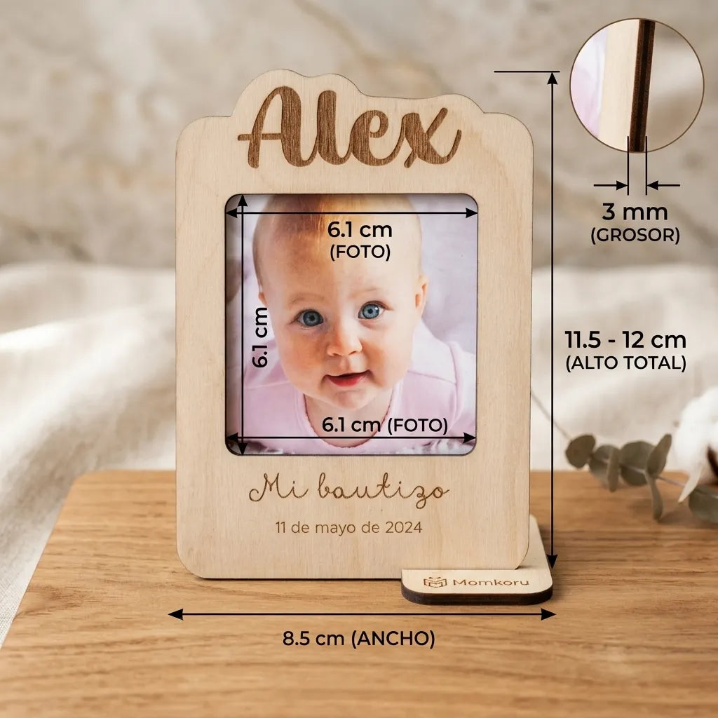 medidas portafotos bautizo personalizado en madera