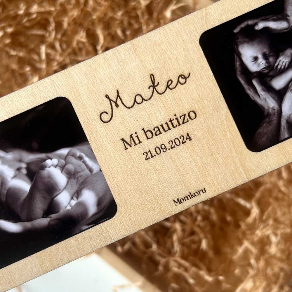 portafotos bautizo madera con foto del bebe