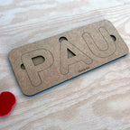 Puzzle nombre madera personalizado — juguete educativo con letras de colores