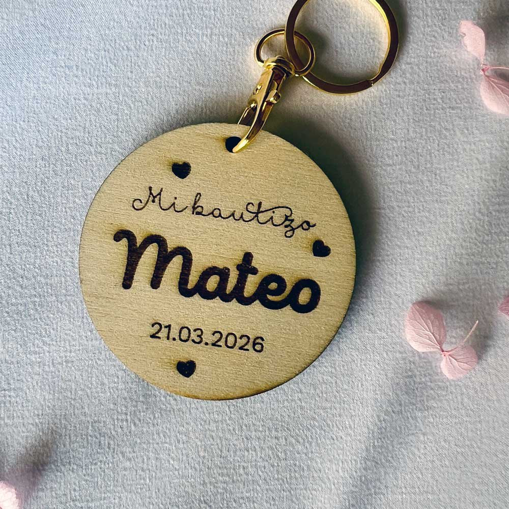 Llavero personalizado bautizo madera