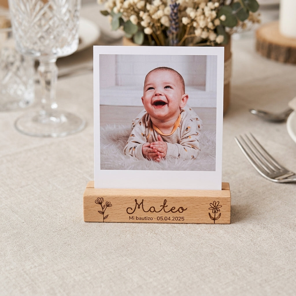 recuerdo para el bautizo de mateo con foto polaroid