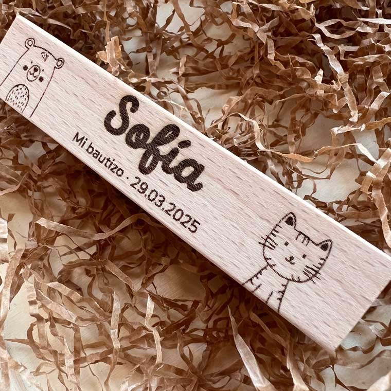 recuerdo de bautizo madera