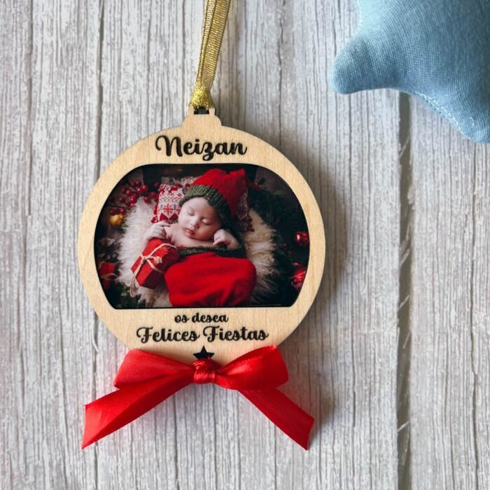 bola de navidad personalizada con foto y lazo