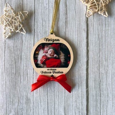 bolas de navidad personalizadas con foto y lazo