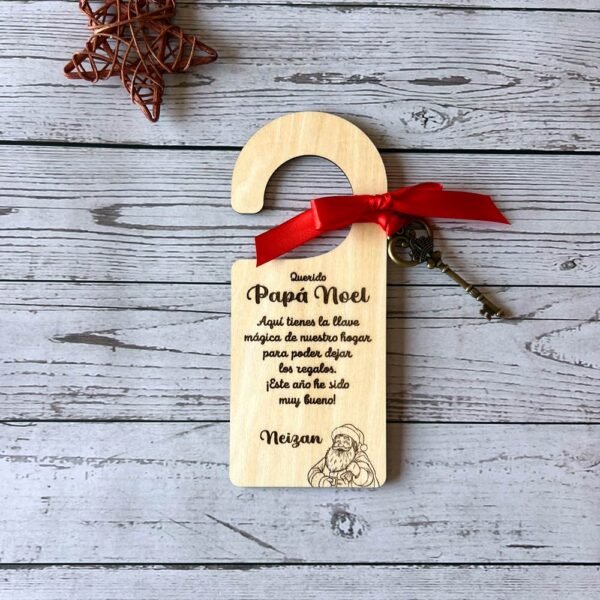 llave magica papa noel colgador de madera grabado personalizado navidad